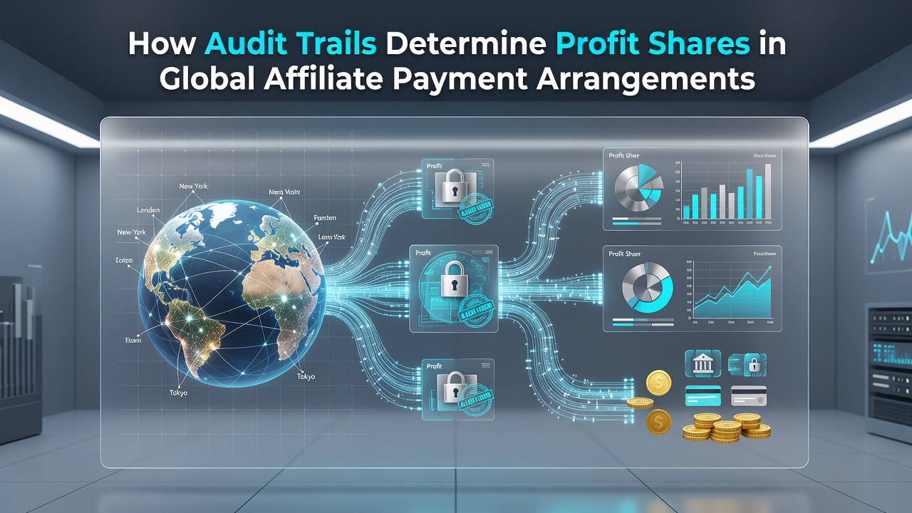 Audit trail visualization showing transaction logs and profit allocation in global payment networks