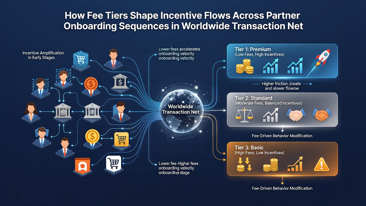 Flowchart showing incentive distribution patterns across fee tiers during global partner onboarding