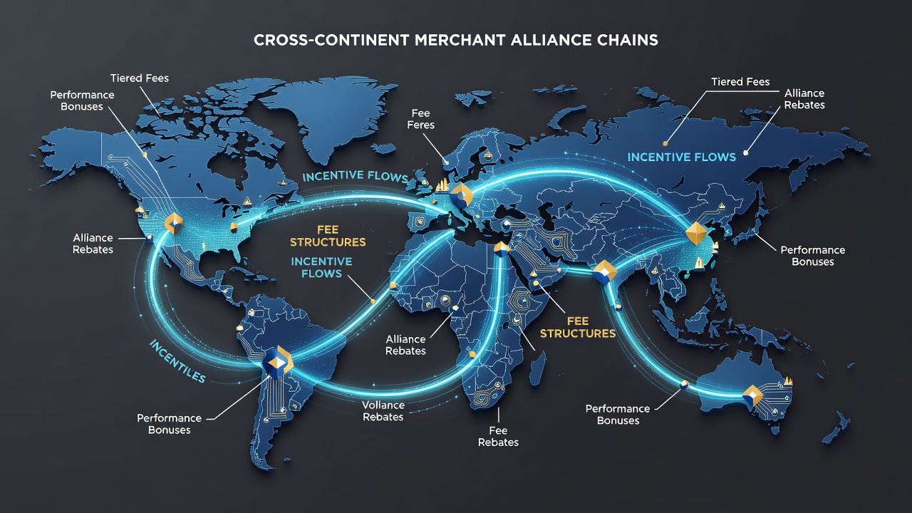 Illustration of incentive distribution maps across continents with fee tier connections