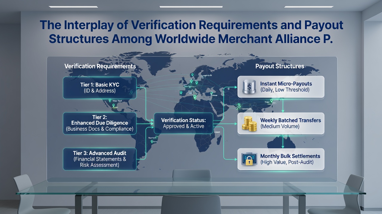Detailed flowchart of verification stages mapping to different payout tiers in merchant partnerships