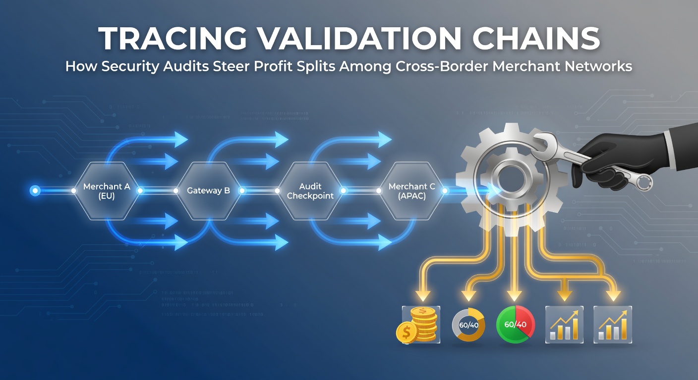 Diagram showing validation chain processes in cross-border merchant payment networks with security audit checkpoints